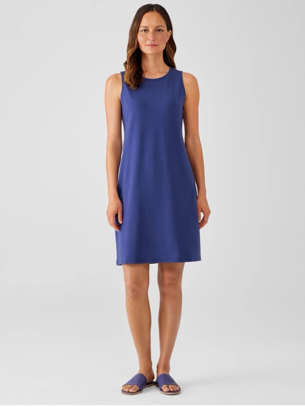 Eillen Fisher Blue Organic Cotton Jersey Tank Dress Petite Small
